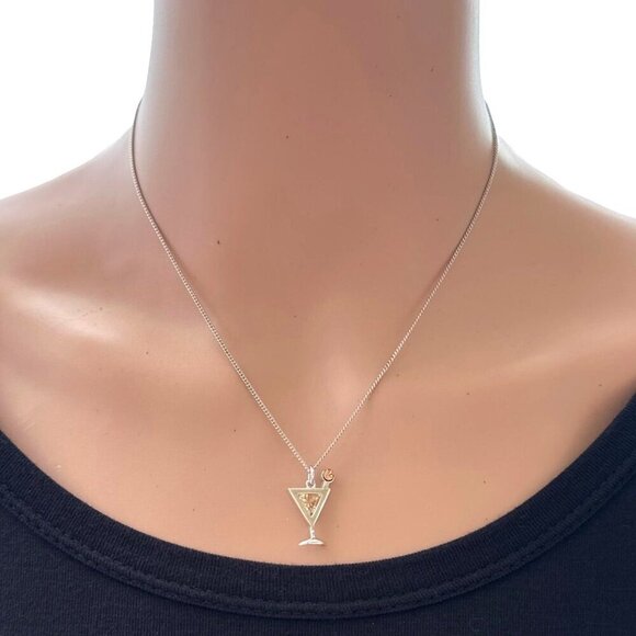 Cocktail Drink Martini Glass Pendant Necklace Silver Tone 16 Inch Necklace - Picture 4 of 4